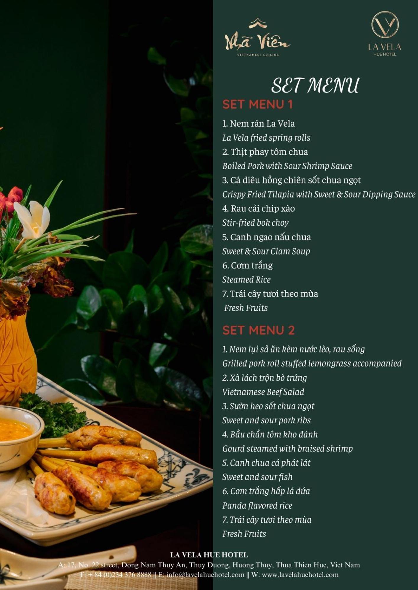 La Vela Hue Hotel Exterior photo Menu